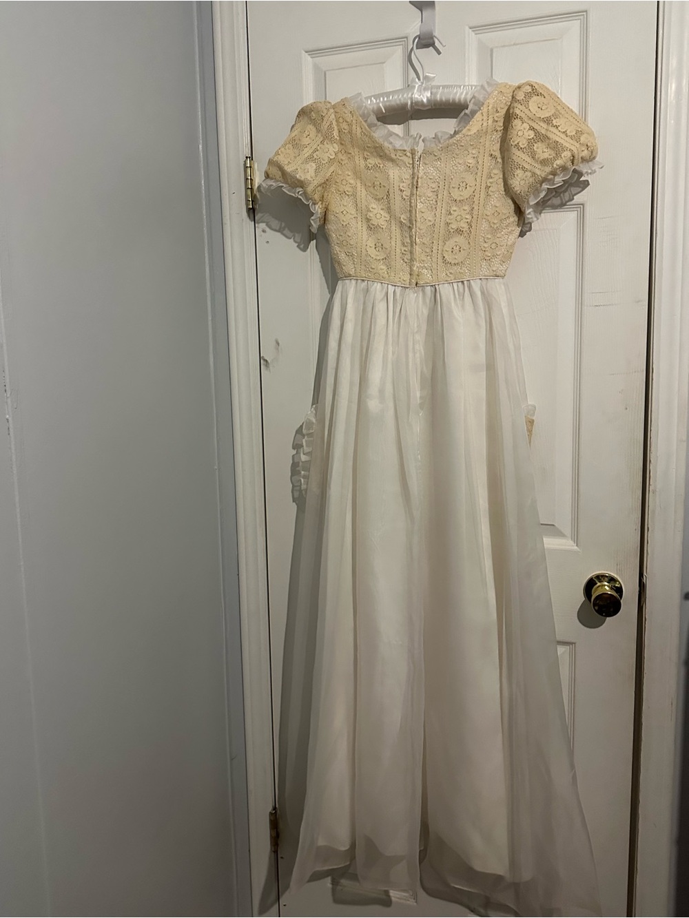 Vintage 1970s Emma Domb California Prairie Dress Crochet Lace Empire Waist Maxi